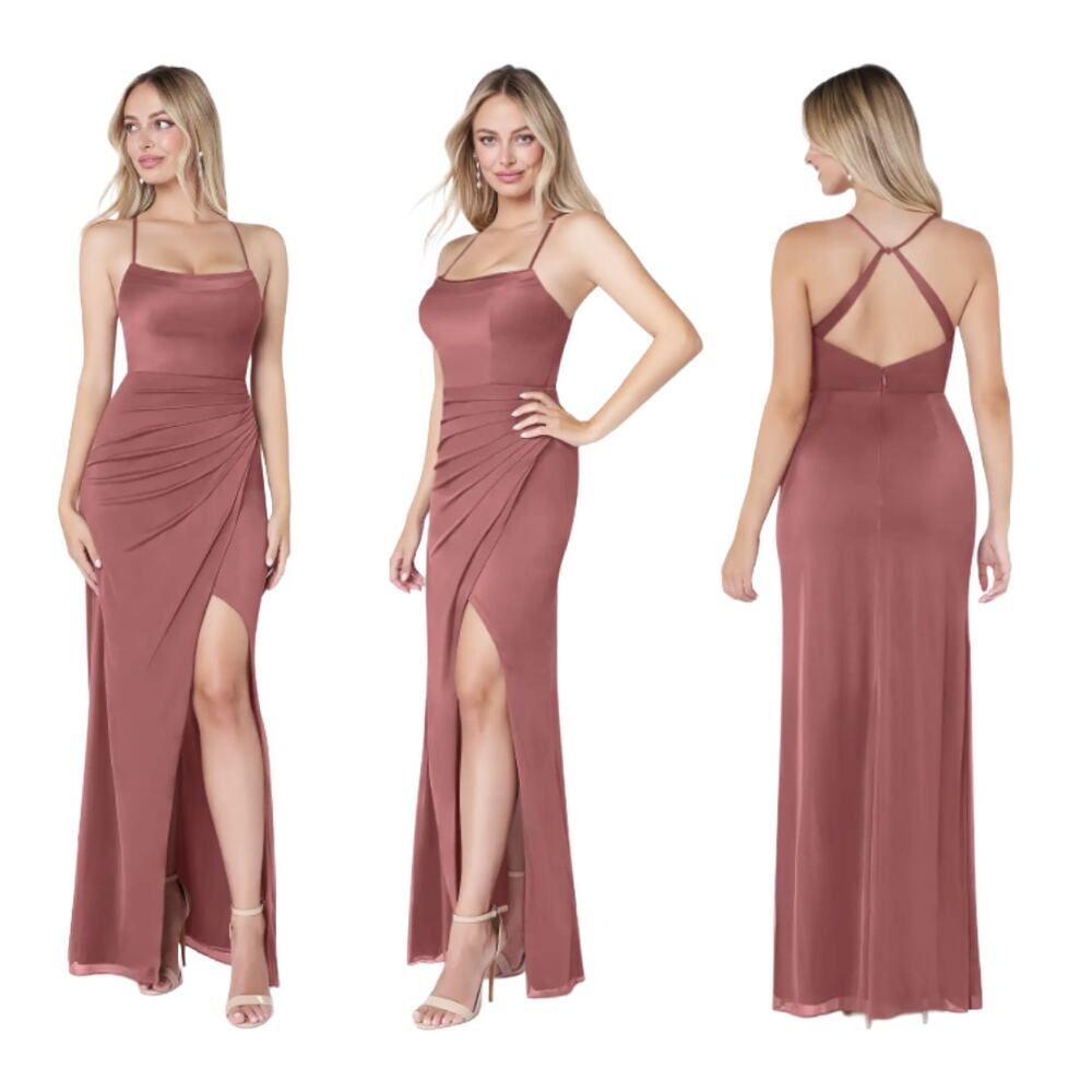Azazie Kalea Dress Desert Rose Ruched Maxi Gown | Size A0